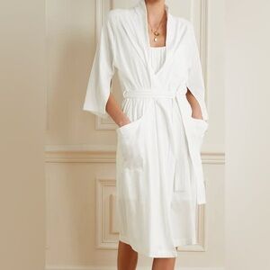 NWT SKIN Net a Porter Kyra belted Organic Pima Cotton Robe loungewear white S